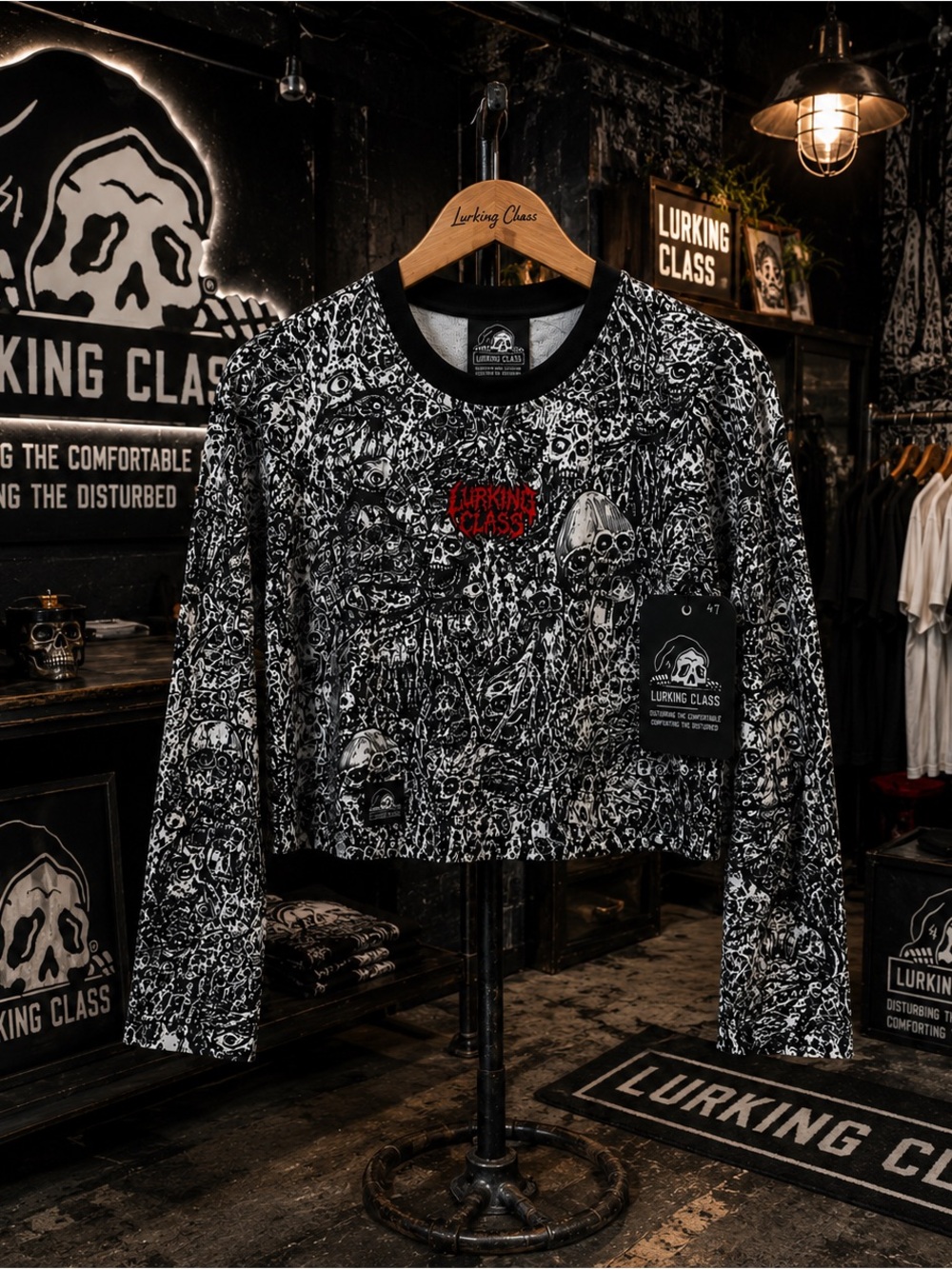 Lurking Class x Stikker Madness Thermal Crop Top NWT M Skull Horror